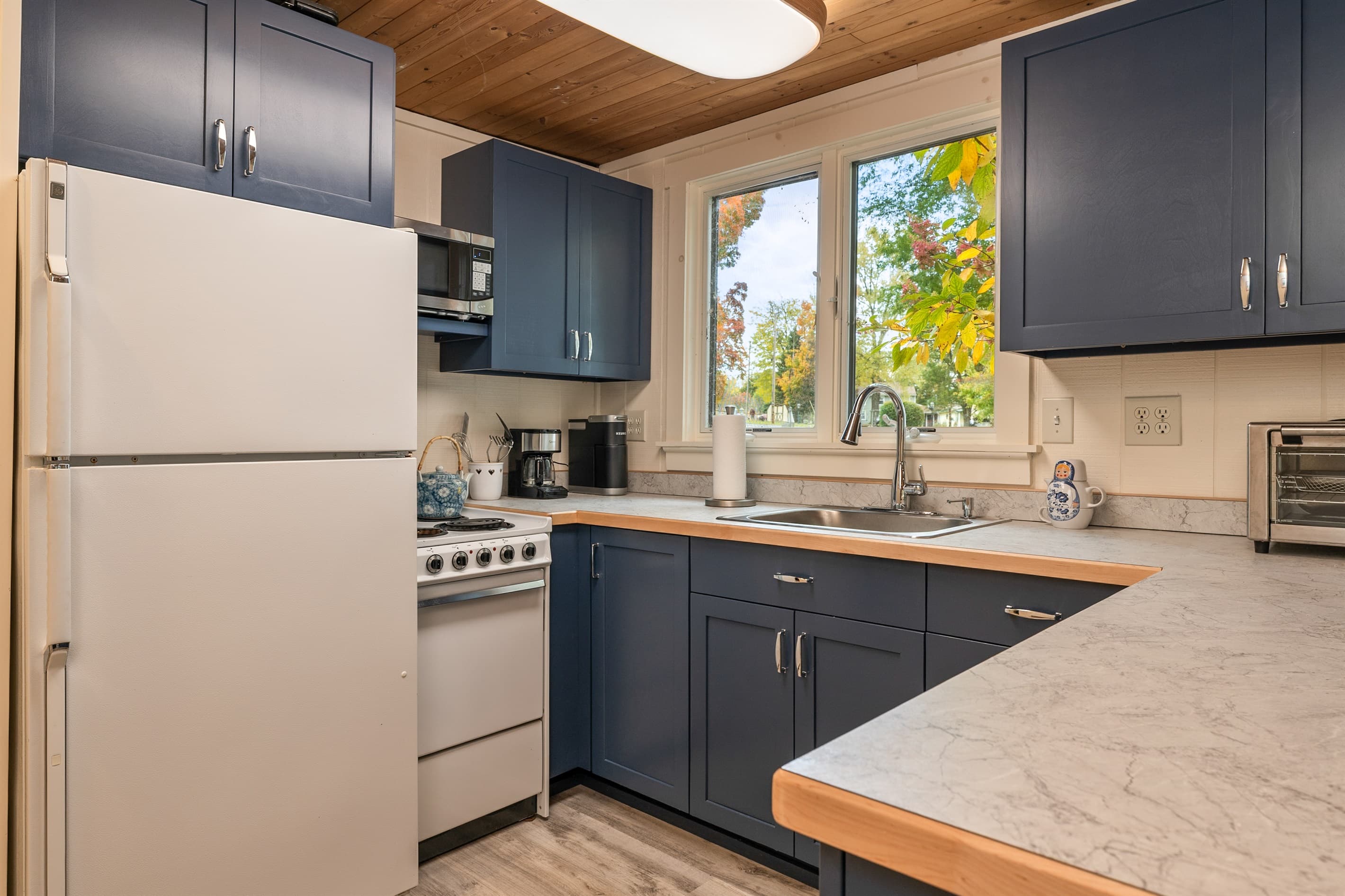 Kitchen with modern cabinetry and outdoor views