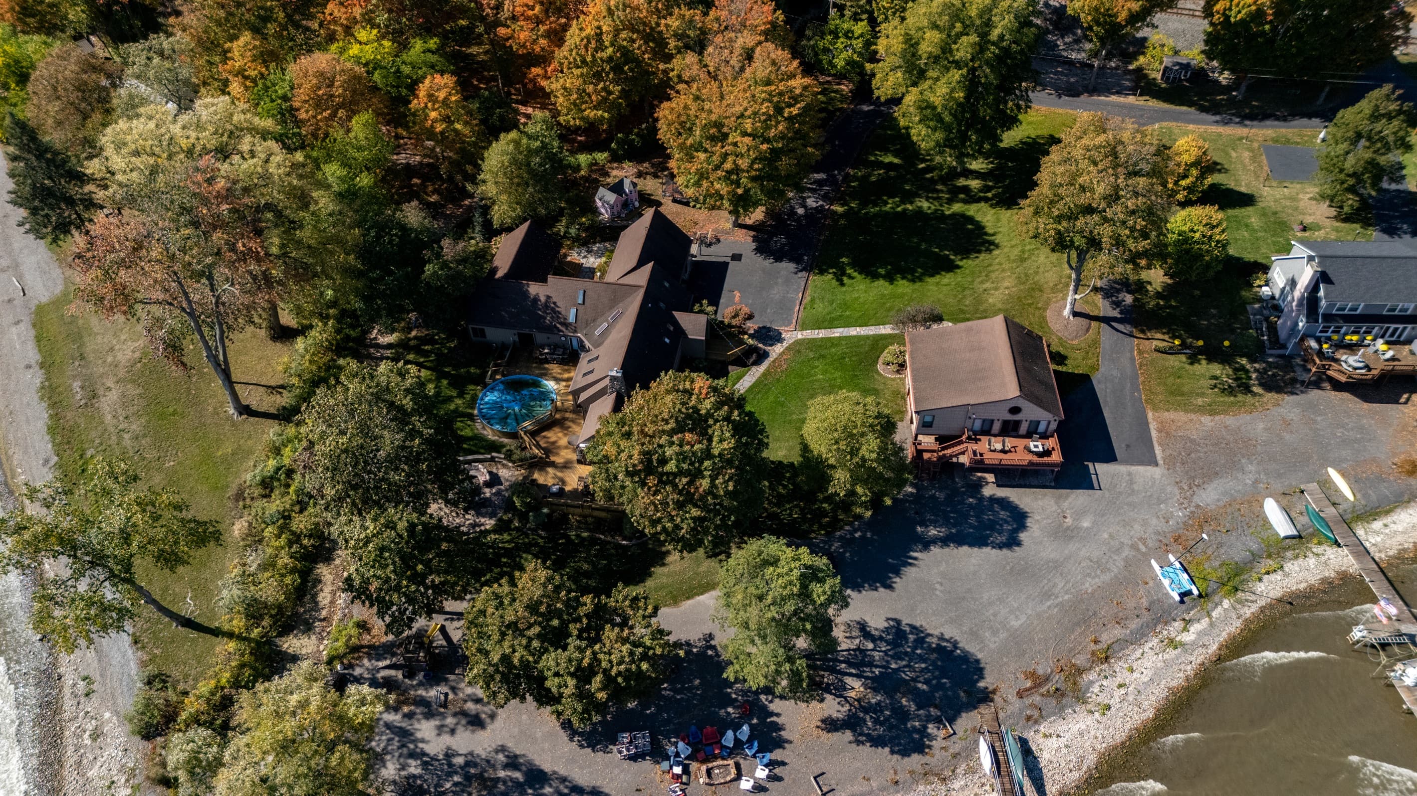 Aerial view of the lakefront property