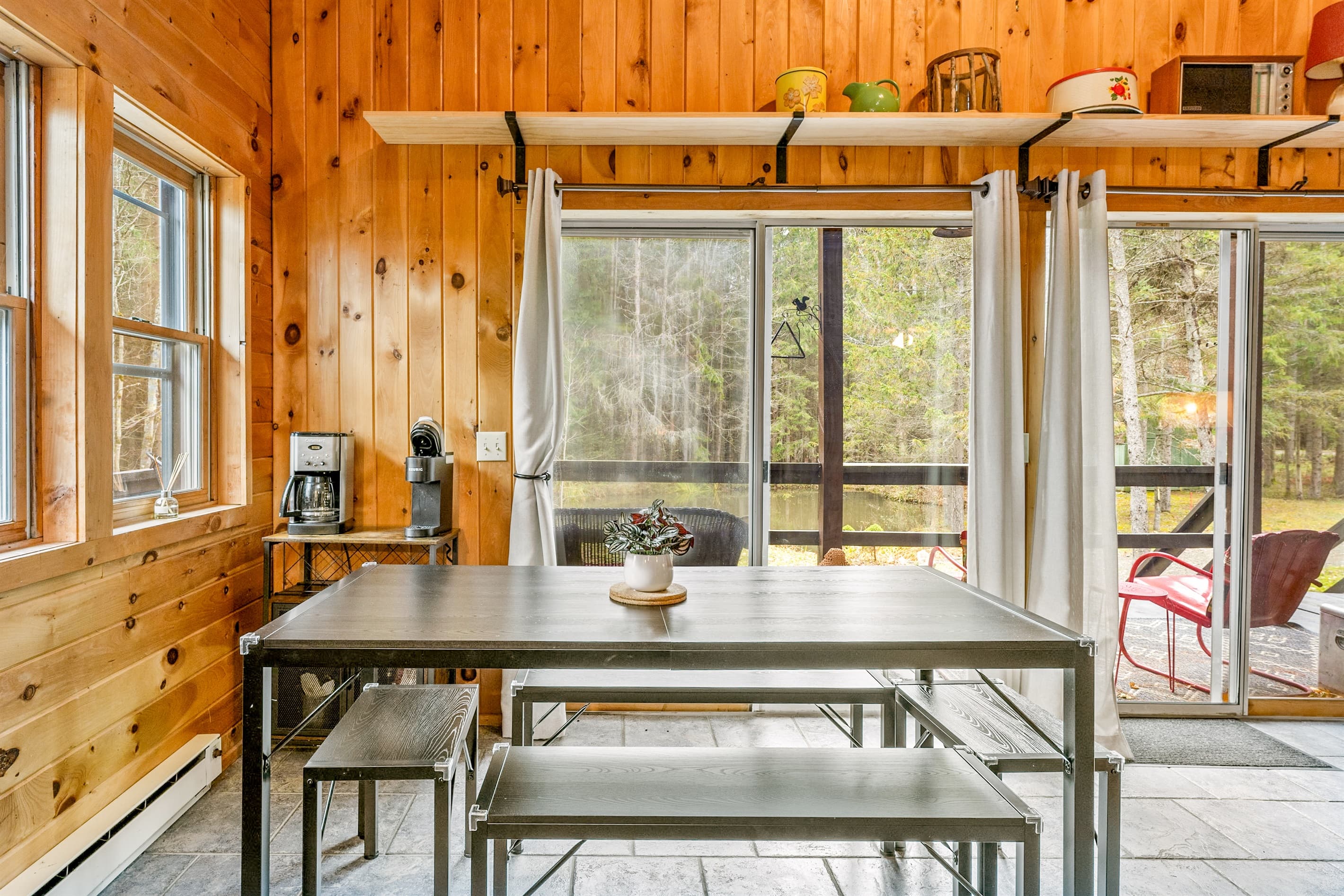 Dining area with forest views