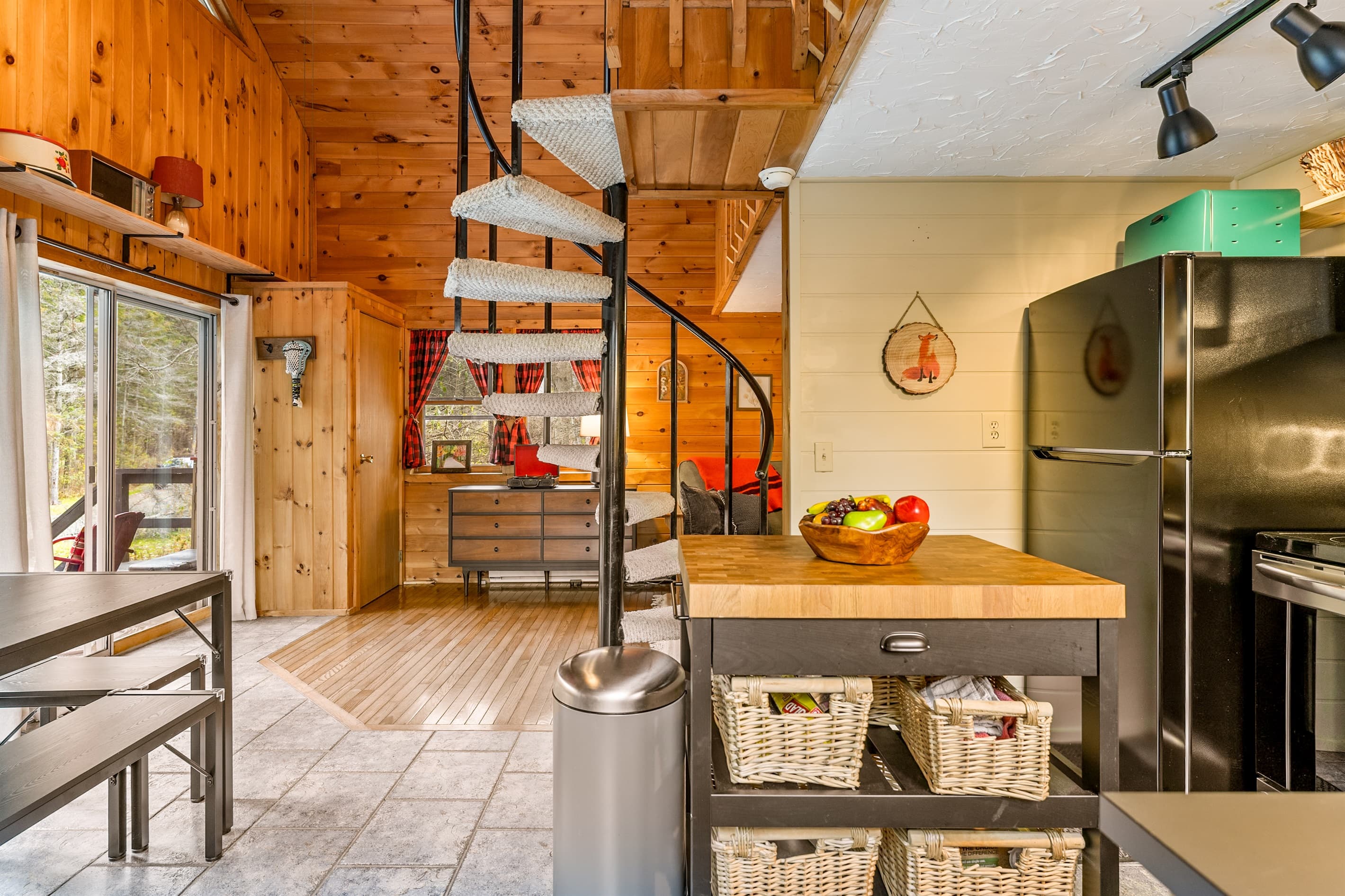 Open kitchen with wooden island