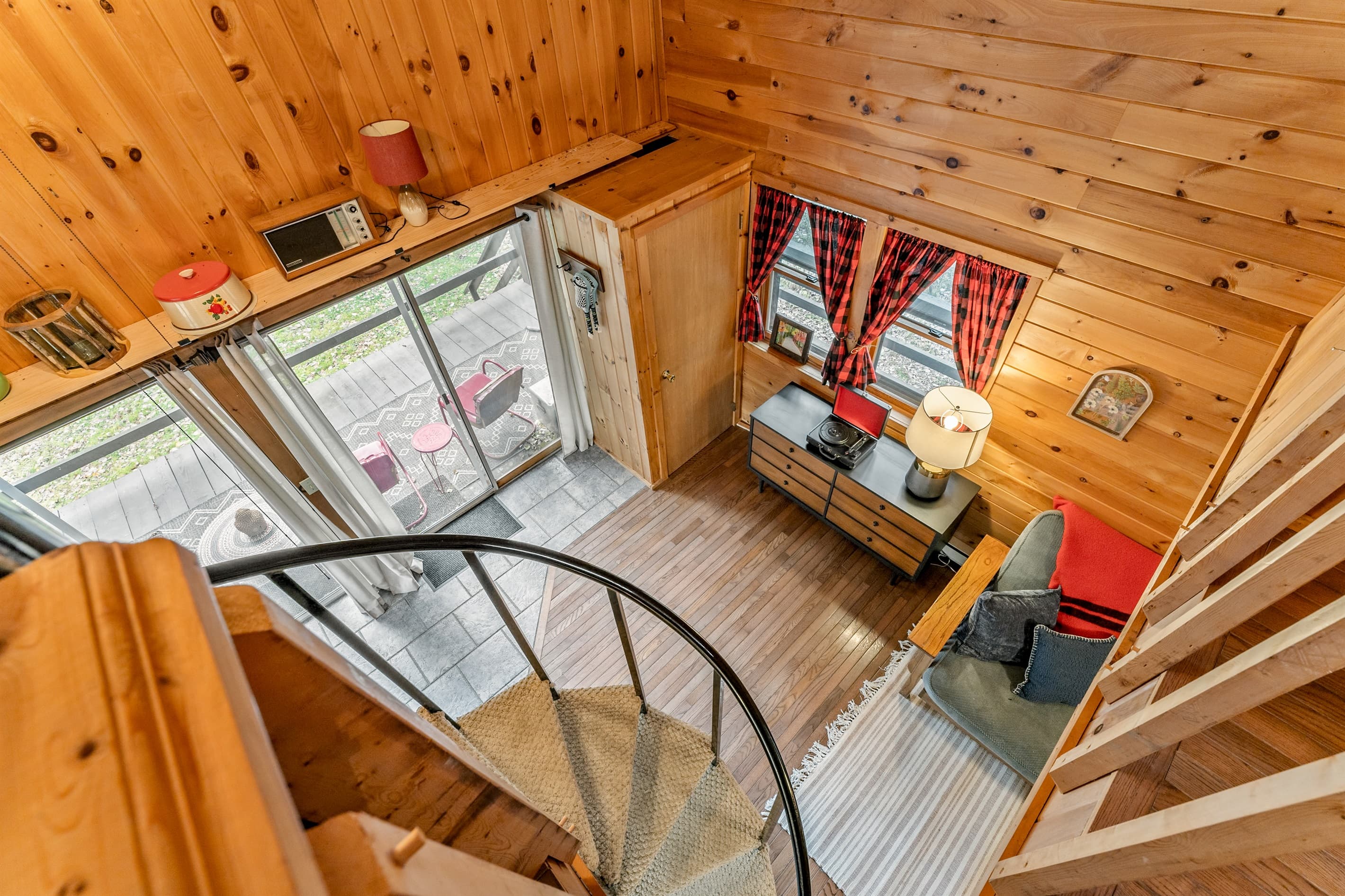 Staircase overlooking the entry area with hallway console