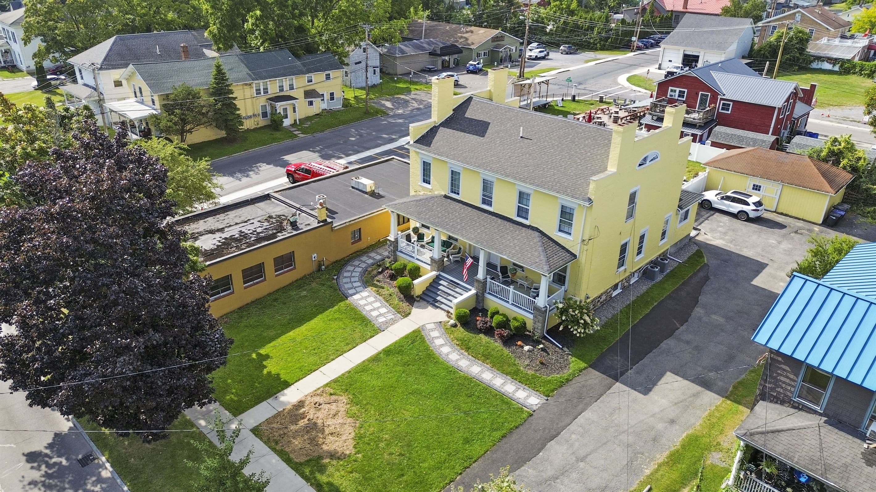 Overhead view of the home and grounds
