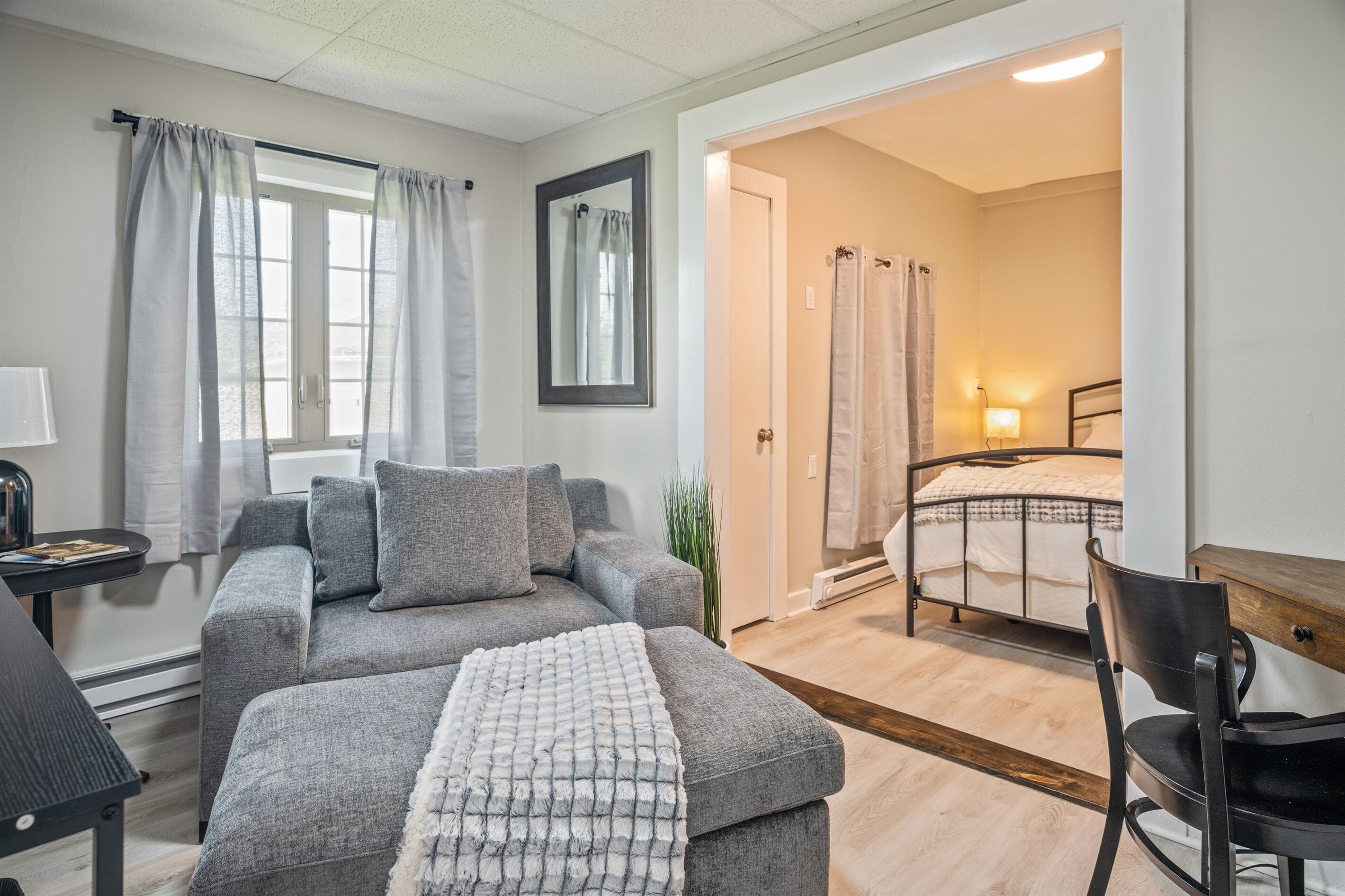Living area positioned beside the bedroom