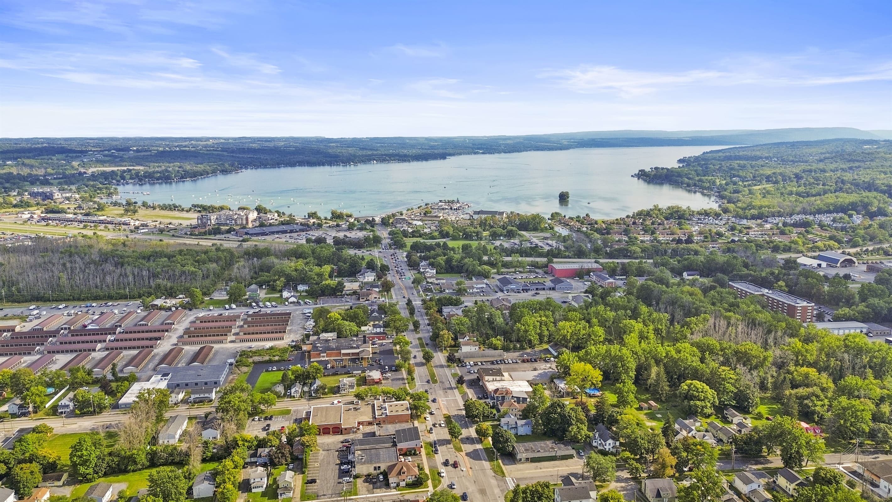 Aerial view across the surrounding neighborhood