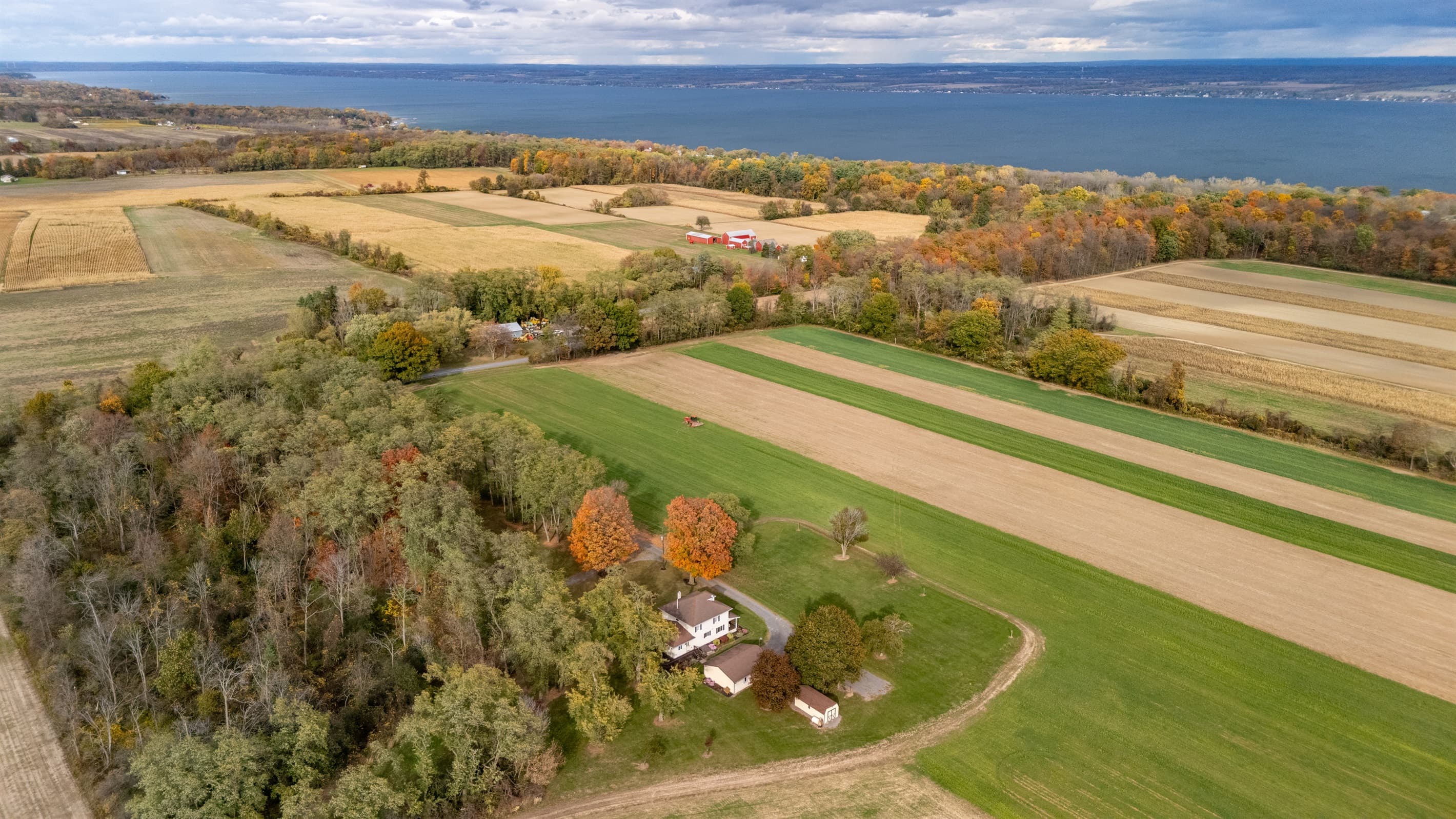 Aerial view across surrounding farmland