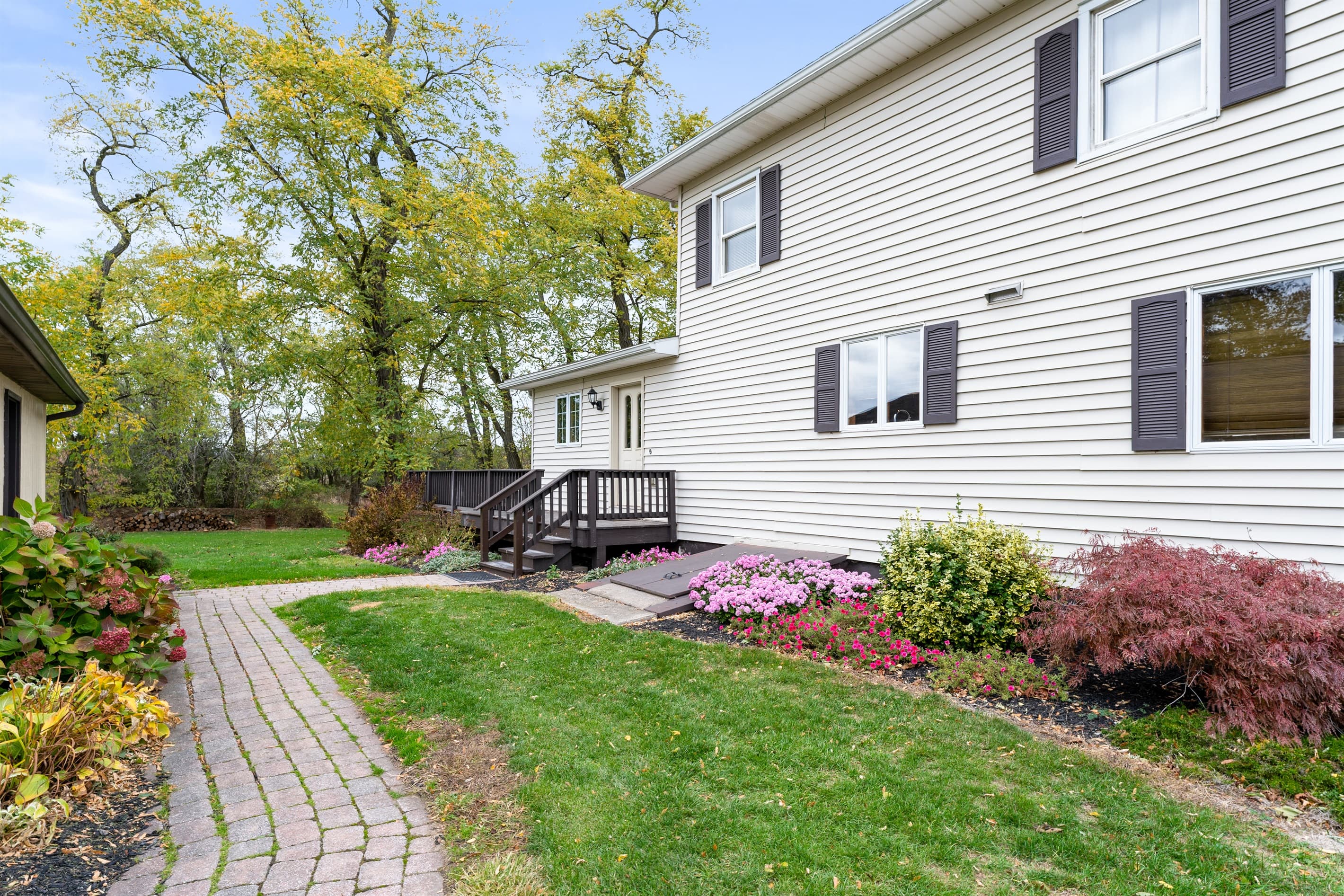 Landscaped walkway beside the home