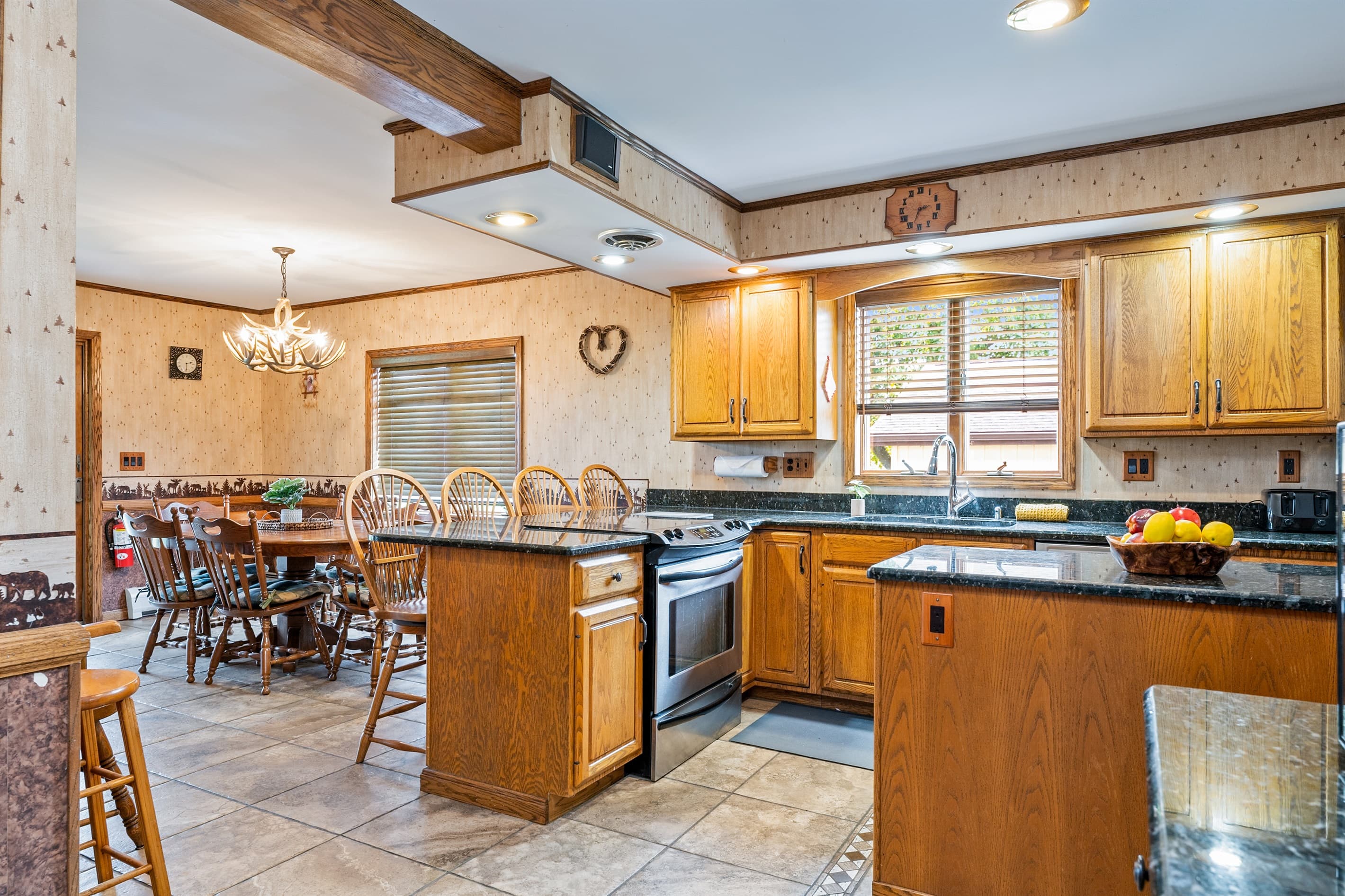 Open kitchen and dining area