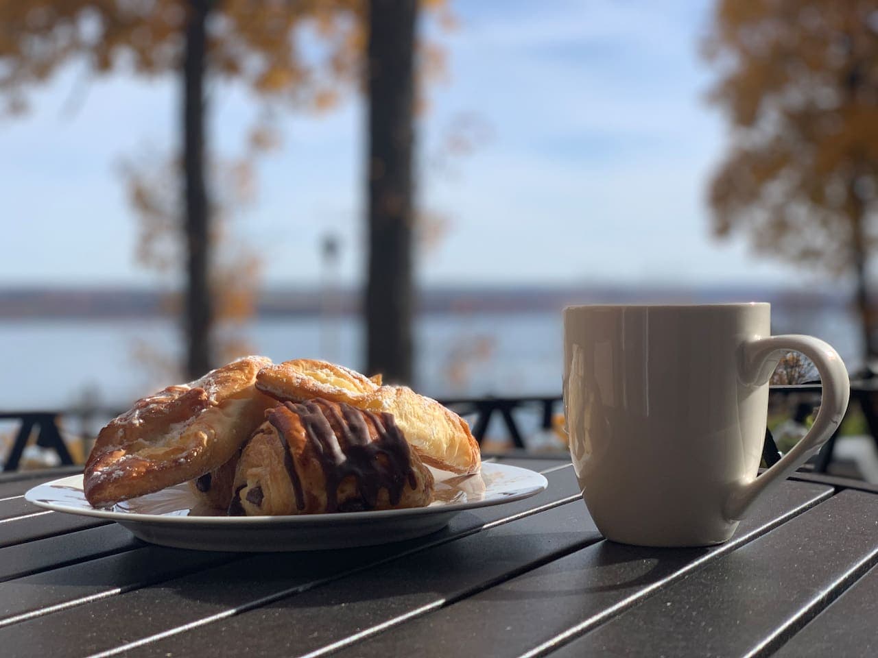 Coffee and pastry with lake views
