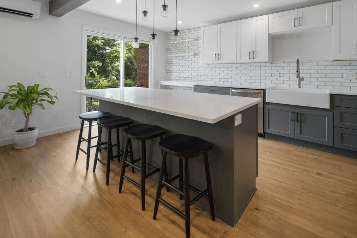 Galley kitchen with island seating