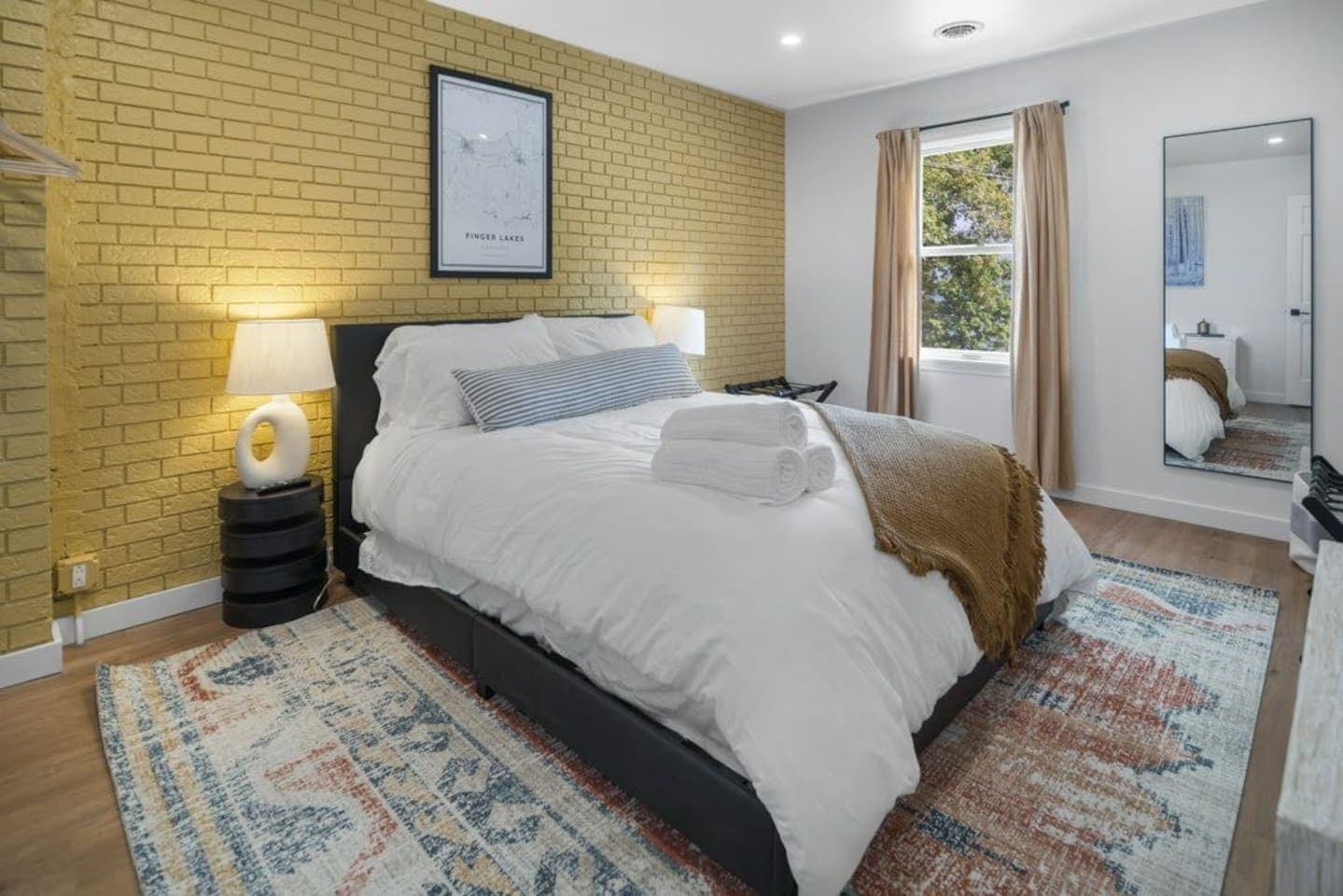 Bedroom with patterned accent wall