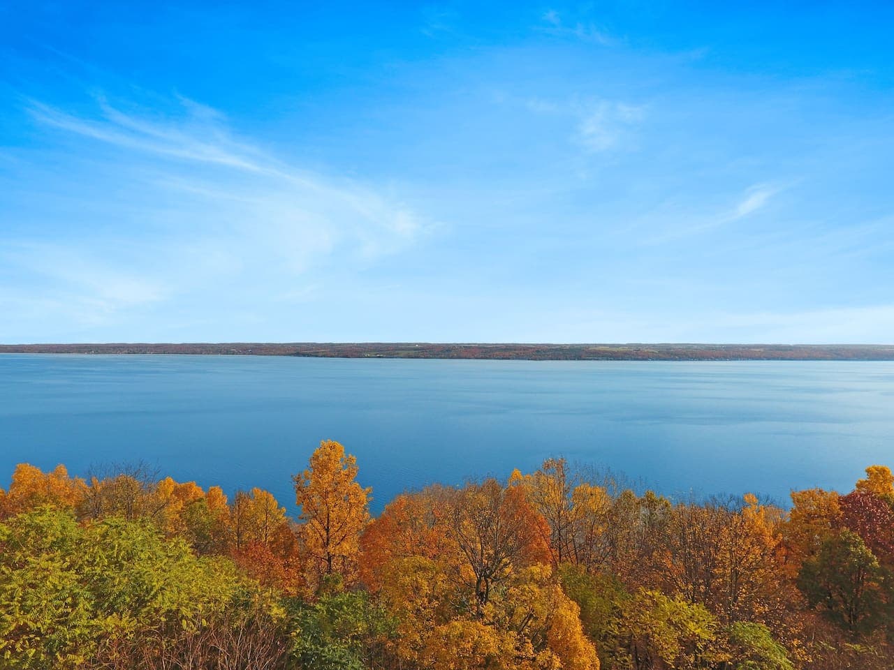 Clear lake views above autumn foliage