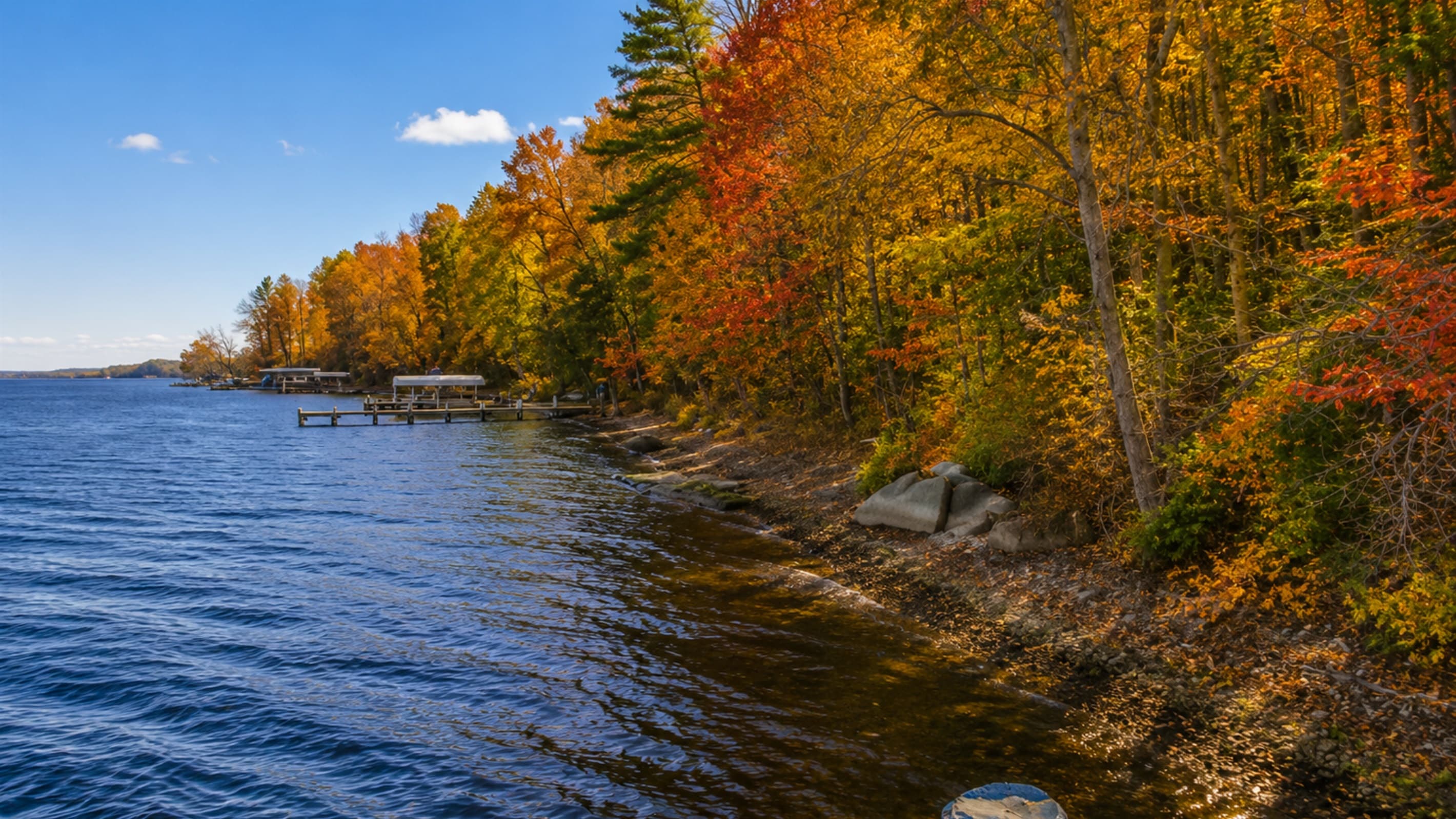 Cayuga Lake shoreline in autumn