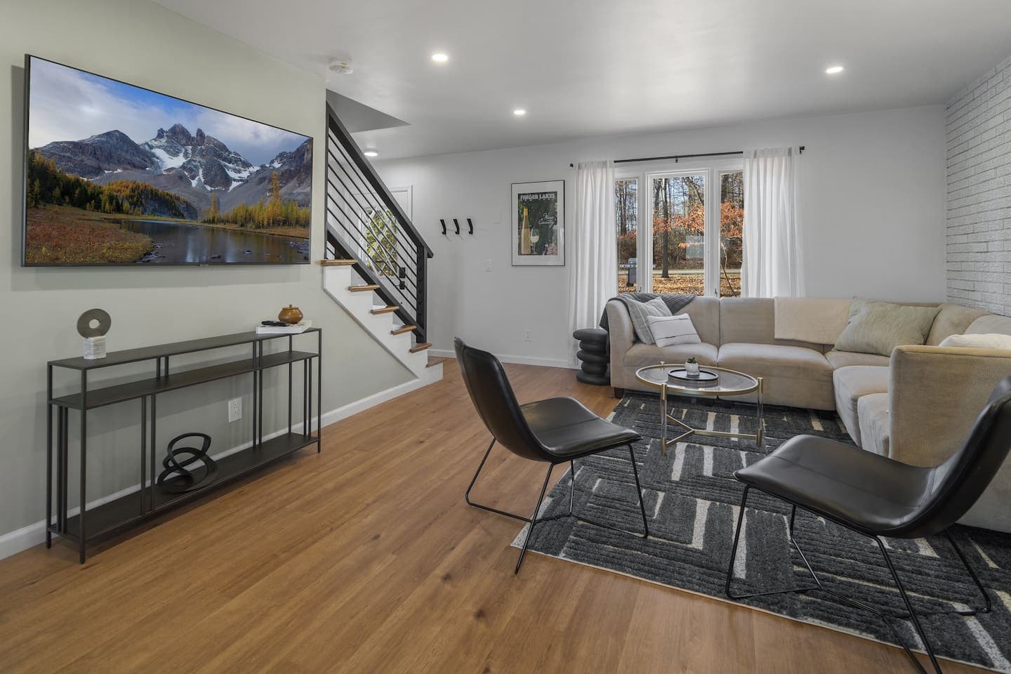 Open living area with stairway