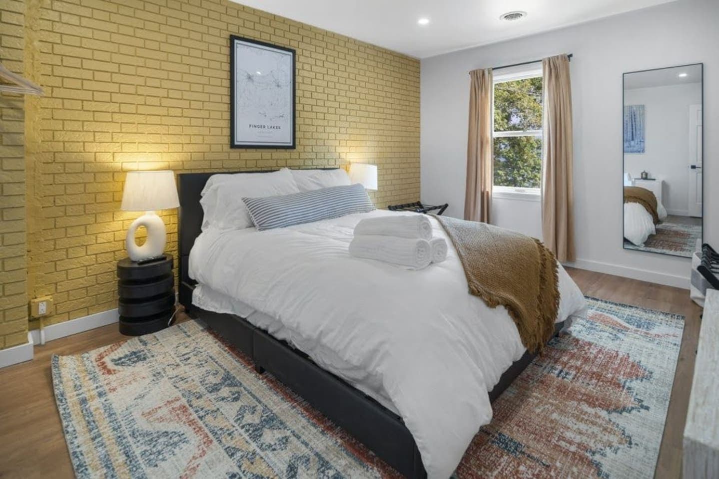 Bedroom with patterned accent wall
