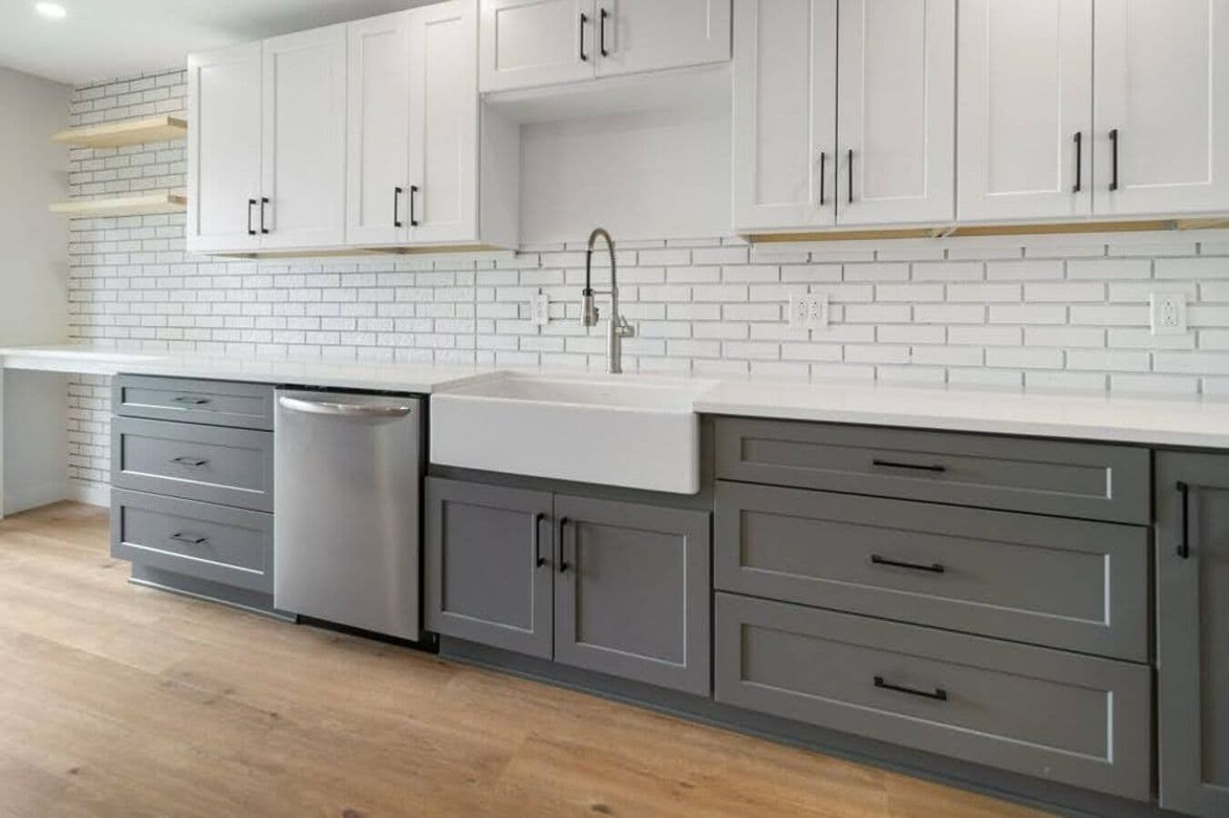 Kitchen counter with subway tile backsplash