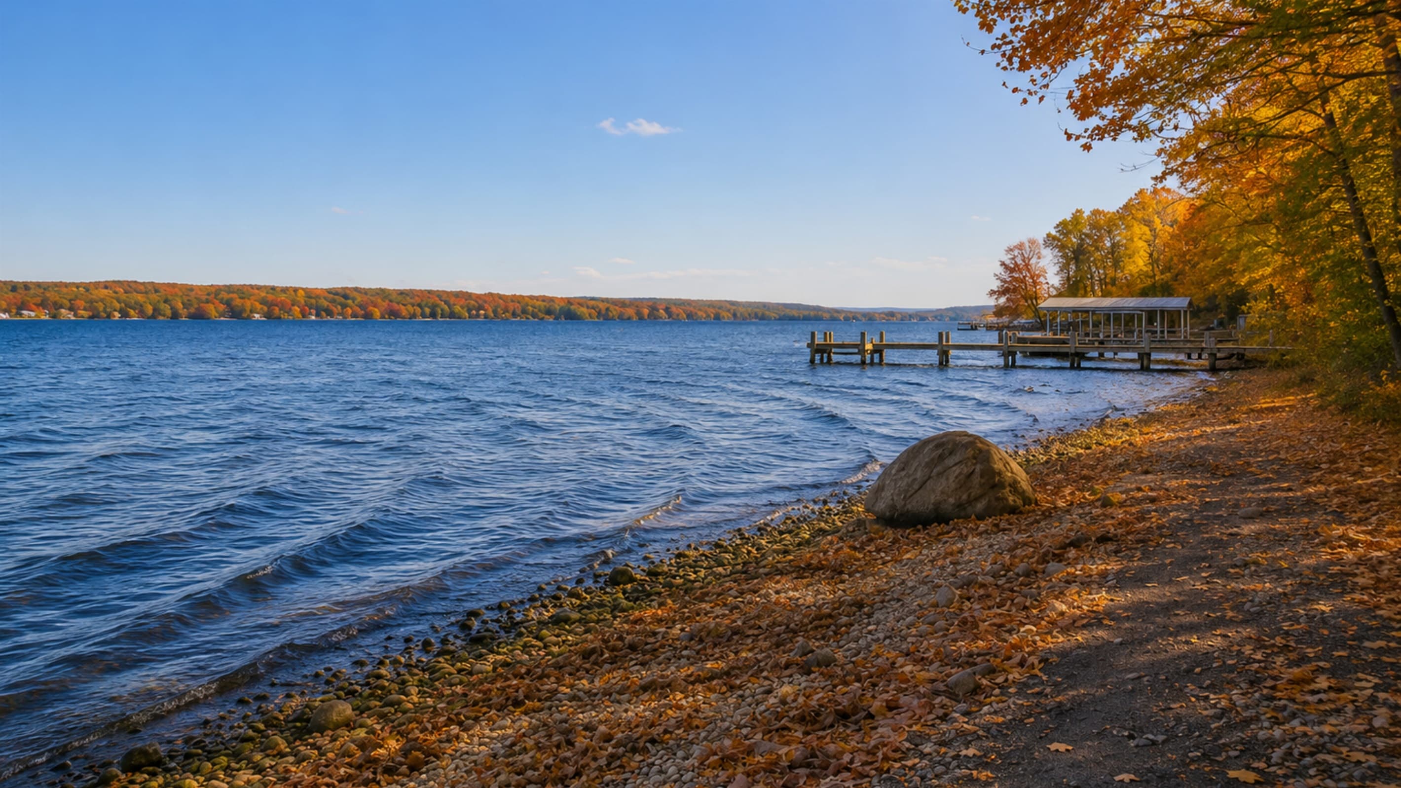 Pebbled beach beside the lake