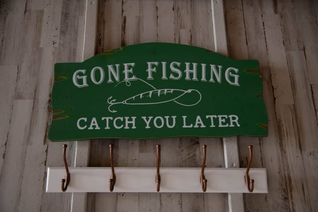 LL Gone Fishing hooks sign
