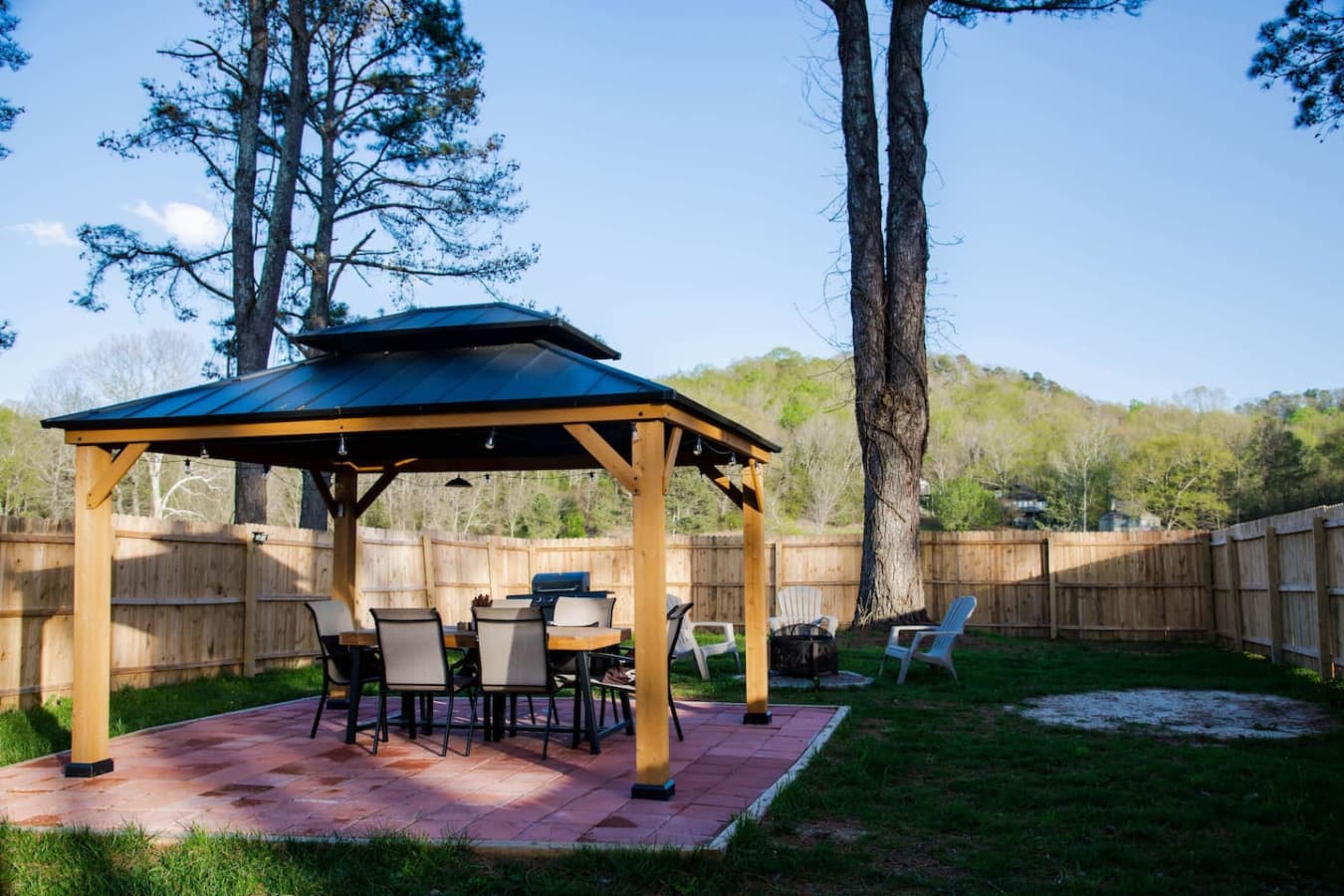 LL Outside View from gate to Gazebo dining firepit