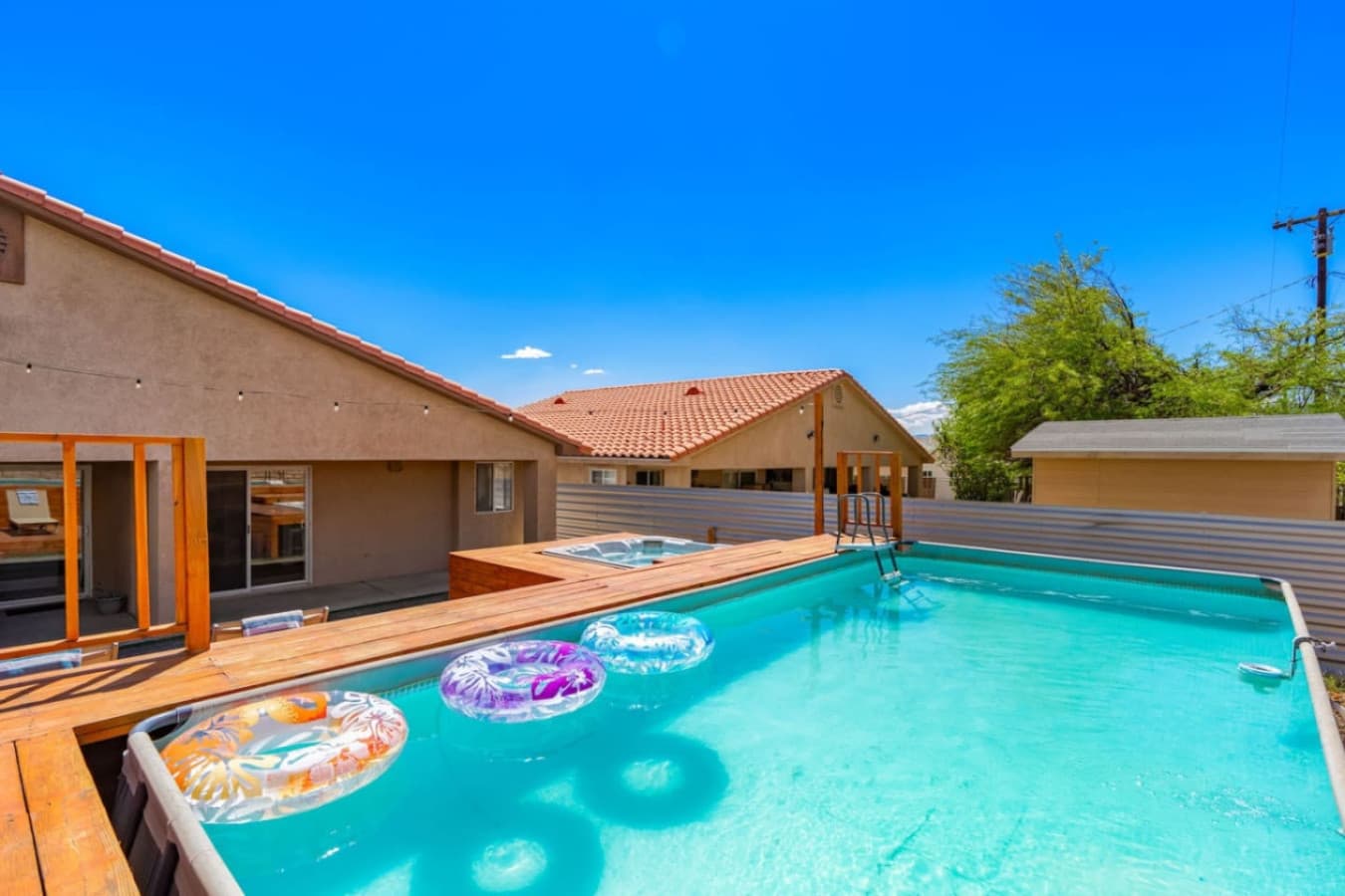 Boho Bungalow: with above ground pool, hot tub, firepit & games in Desert Hot Springs by Rather Be Properties