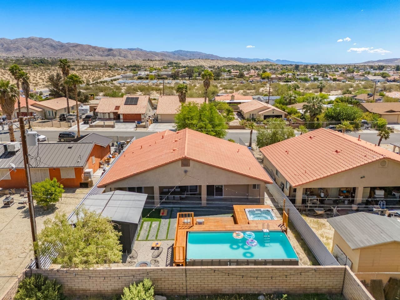 Boho Bungalow: with above ground pool, hot tub, firepit & games in Desert Hot Springs by Rather Be Properties