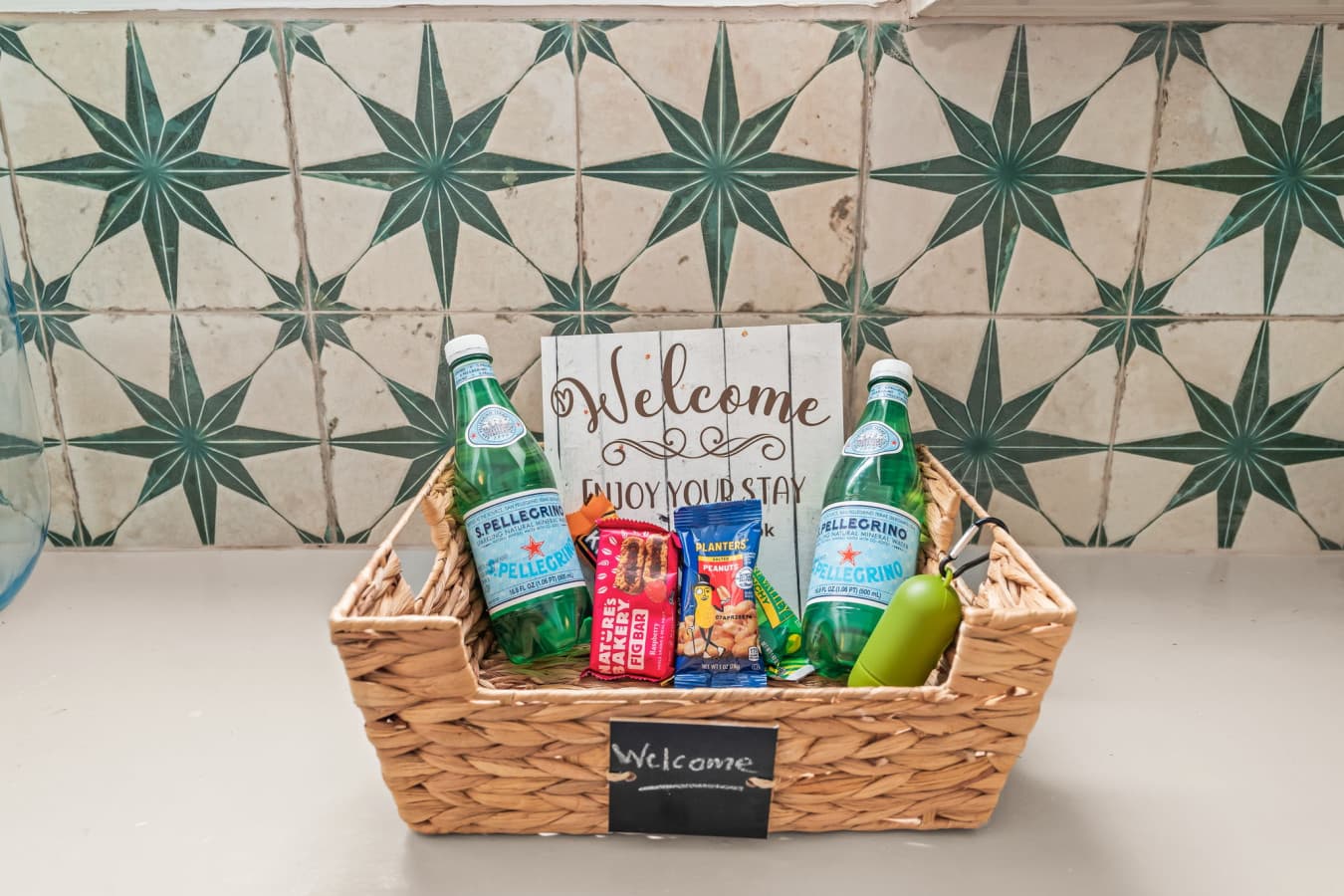 Thoughtful welcome basket w/ snacks & drinks, adding a warm, personal touch to your stay.