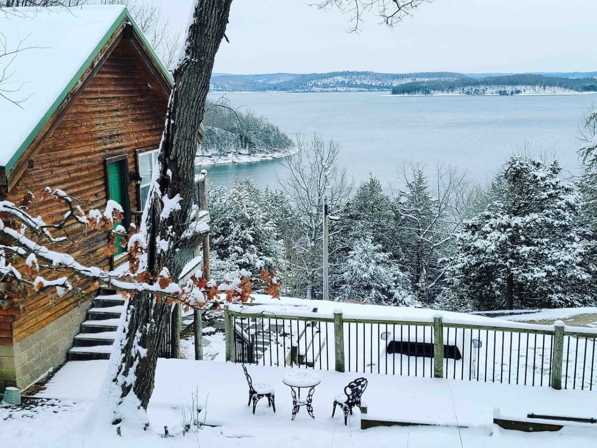 View standing on back of cabin in Winter