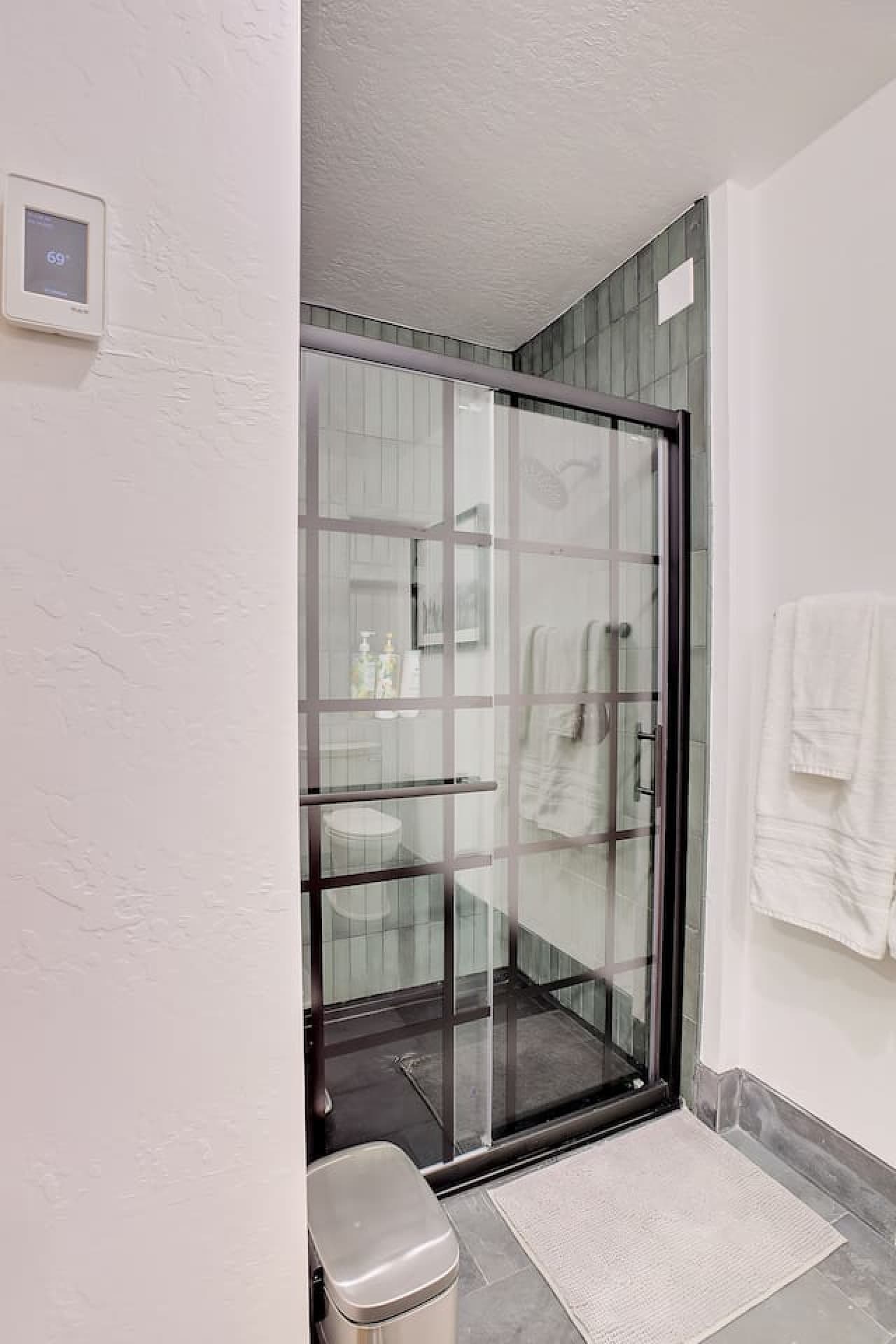 Bathroom shower with heated floors.