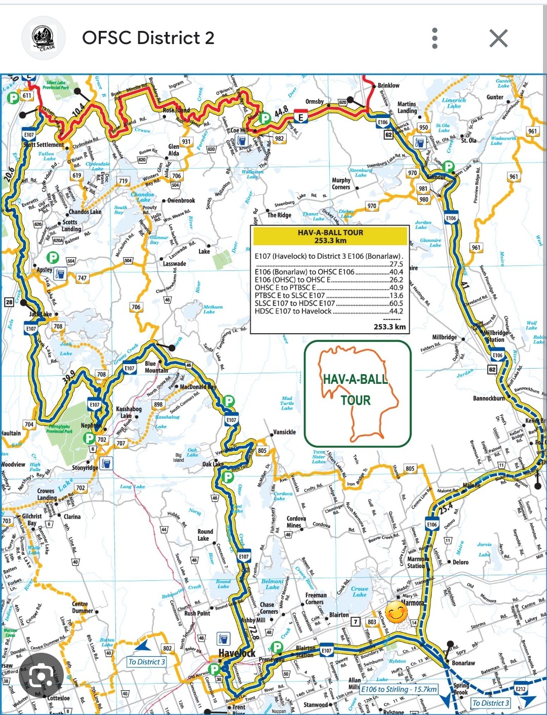 Tons of trails surrounding us. Smiley face is the location of the Crowe River Retreat